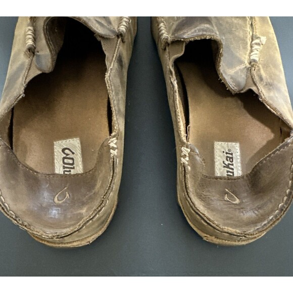 OluKai Moloa Mens 8 Shoes Brown Leather Slip On Casual Slipper Convert loafers - Picture 12 of 13